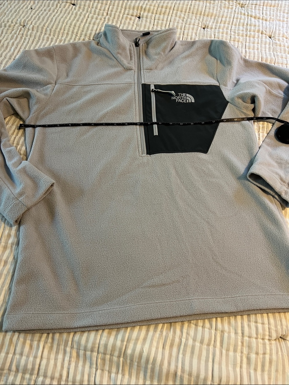 The North Face Light Gray Fleece Quarter-Zip with Black Chest Pocket - Picture 4 of 5